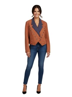 Rust Orange Double-Breasted Jacket with Navy Pinstripe Lapel